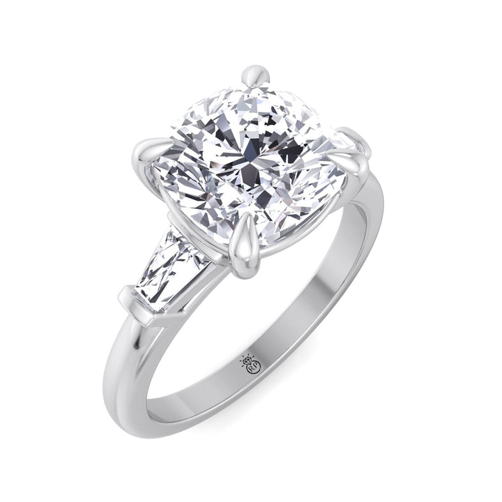 Cushion Cut Engagement Ring With Tapered Baguette Sidestones