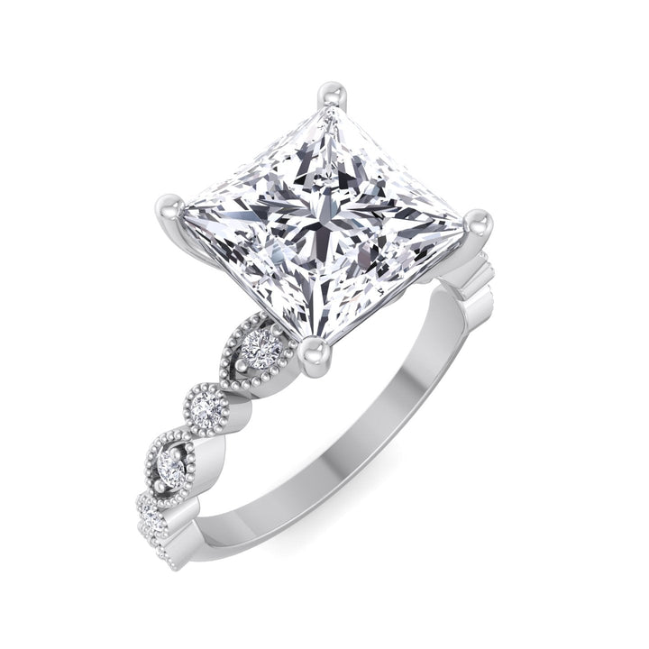 Princess Cut Engagement Ring With Detailed Sidestones