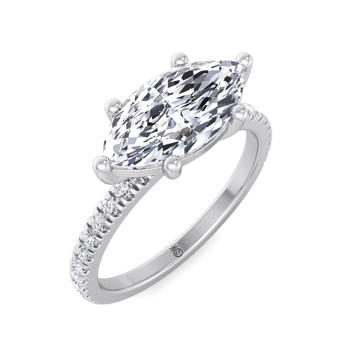 East to West Marquise Cut Engagement Ring With Sidestones