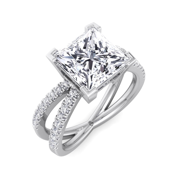 Princess Cut Engagement Ring With Criss Cross Pavé Band
