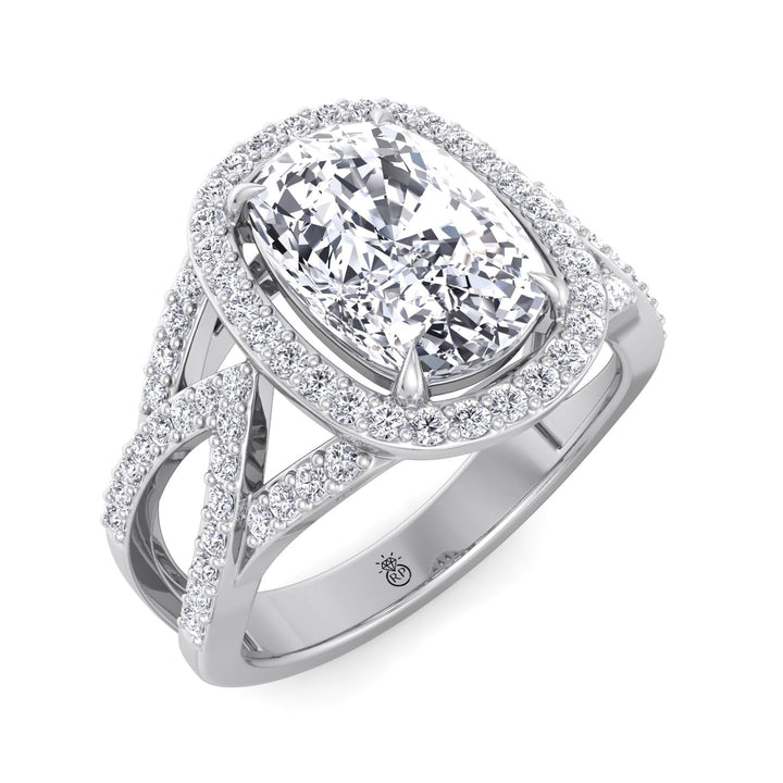 Elongated Cushion Cut Halo Engagement Ring Twist Band With Sidestones