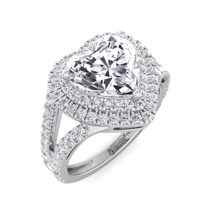 Heart Shape Engagement Ring with Double Halo and Band
