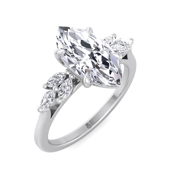 Marquise Cut Engagement Ring with Triple Marquise Sidestones