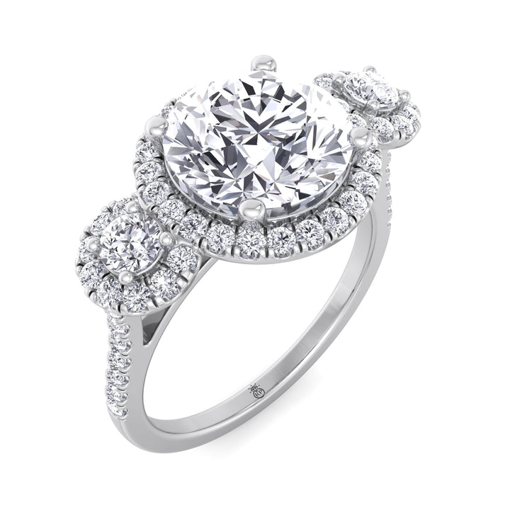 Round Cut Triple Halo Ring with Sidestones