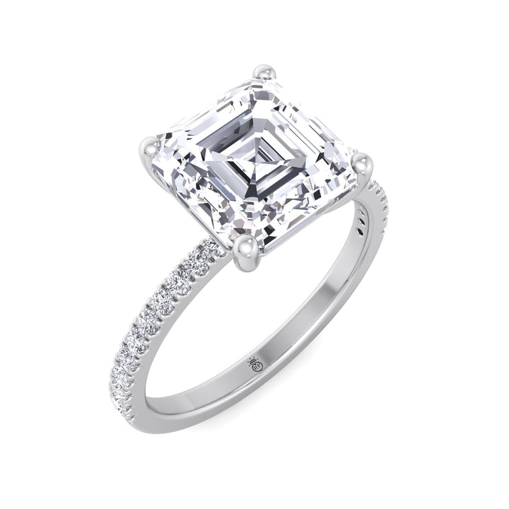 Asscher Cut Dainty Engagement Ring With Sidestones