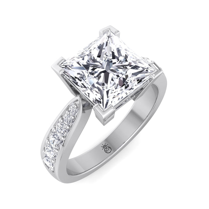 Princess Cut Engagement Ring With Sidestones Channel Setting