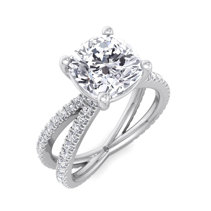 Cushion Cut Engagement Ring With Double Band Sidestones