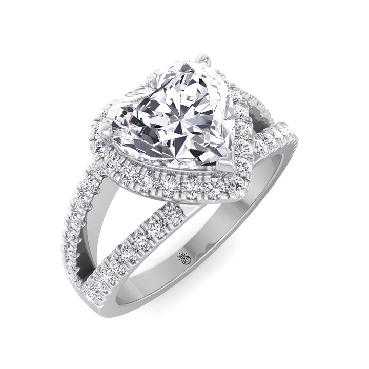 Heart Shape Engagement Ring With Halo and Double Band