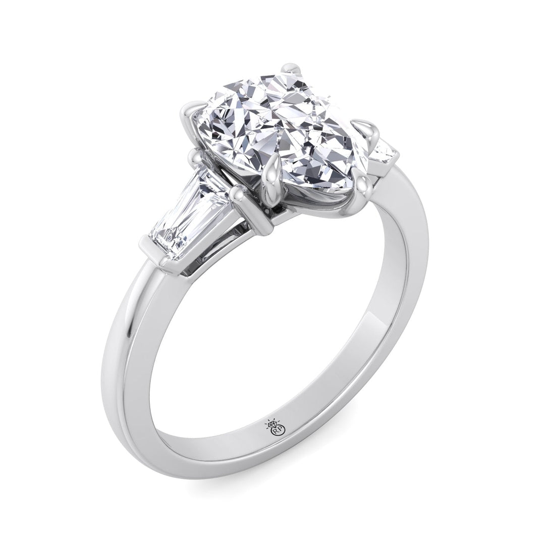 Pear Shape Engagement Ring with Tapered Baguette Side Stones