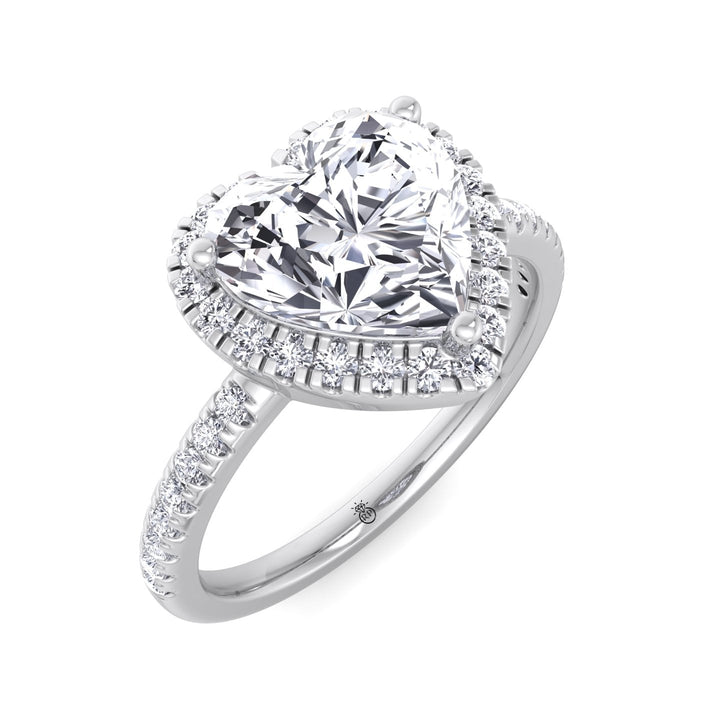 Heart Shape Engagement Ring With Halo &amp; Sidestones