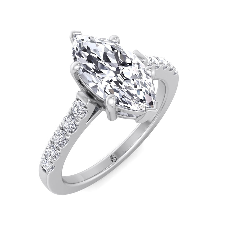 Marquise Cut Engagement Ring 6 Prongs With Sidestones