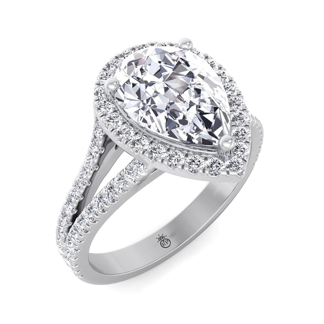 Pear Shape Halo Engagement Ring With Pavé Double Band