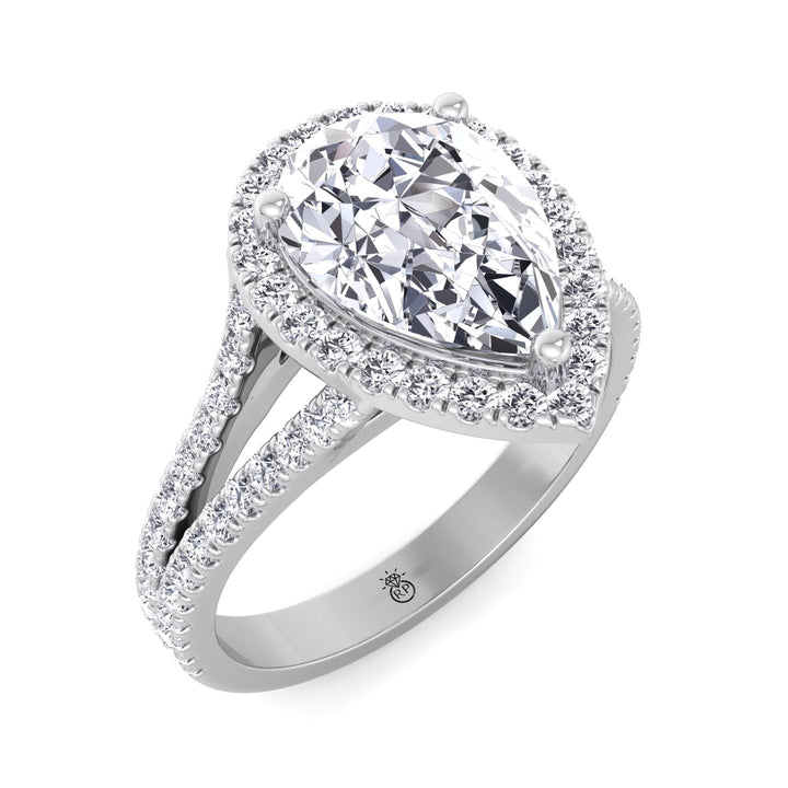 Pear Shape Halo Engagement Ring With Pavé Double Band