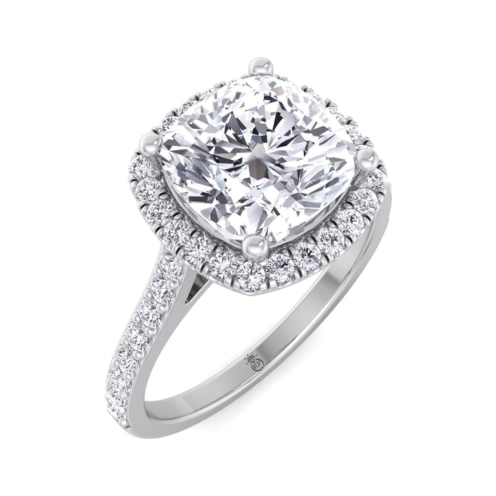 Cushion Cut   Halo Engagement Ring with Sidestones