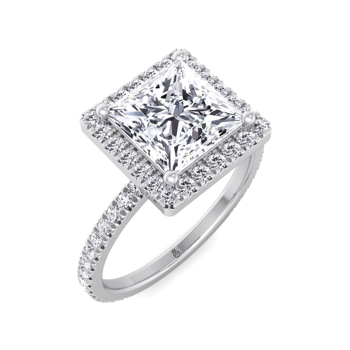 Princess Cut Engagement Ring With Pavé Sidestones &amp; Halo