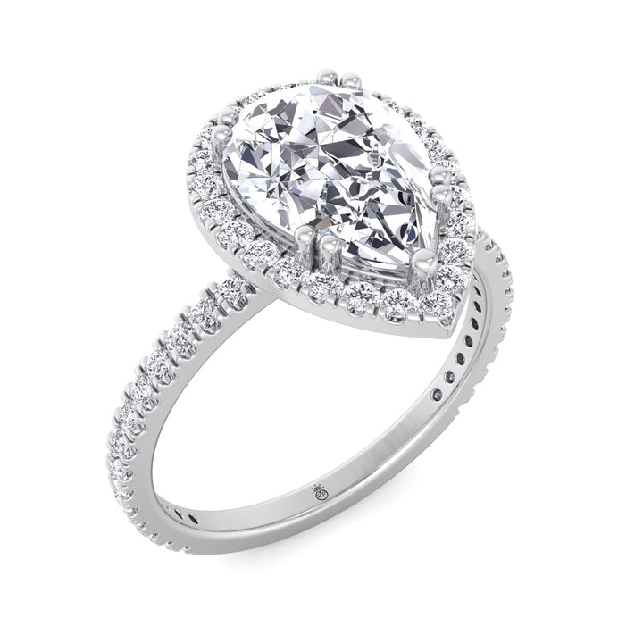 Pear Shape Dainty Engagement Ring With Halo &amp; Sidestones