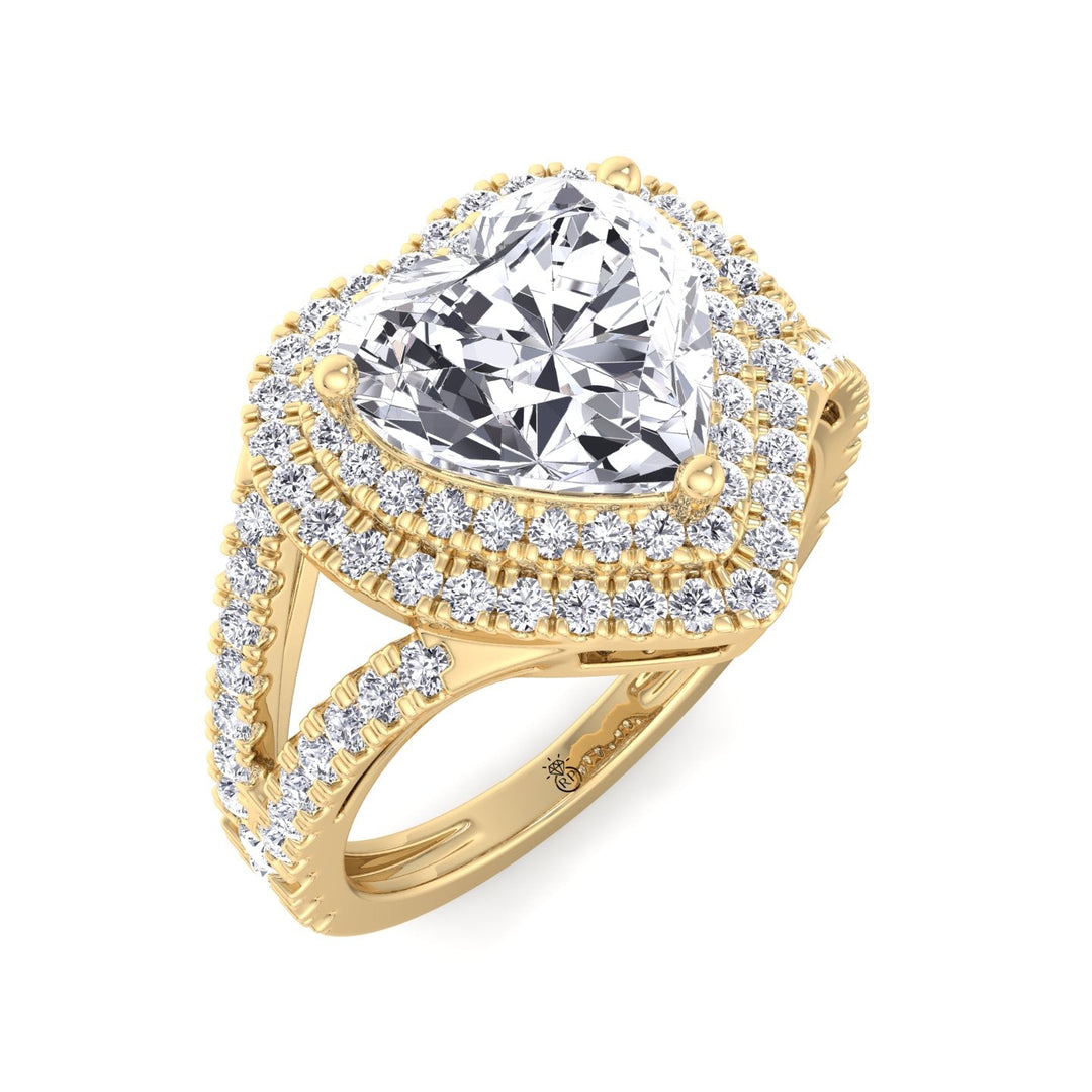 Heart Shape Engagement Ring with Double Halo and Band