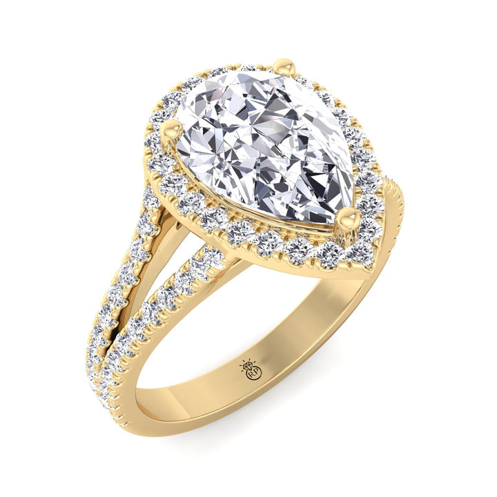 Pear Shape Halo Engagement Ring With Pavé Double Band