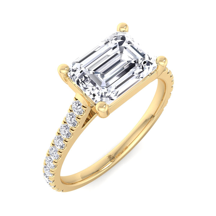 East West Emerald Cut   Engagement Ring with Sidestones