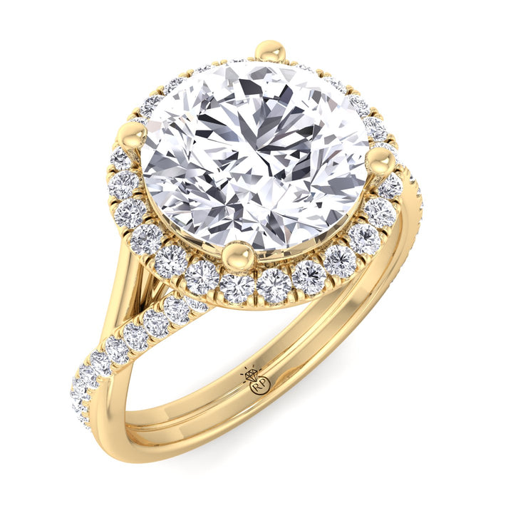 Round Cut Halo Engagement Ring with Twist Band