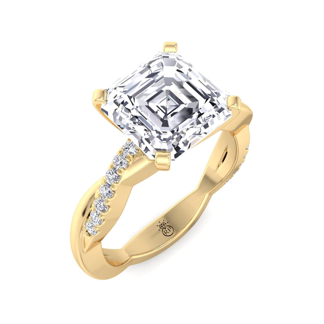 Asscher Cut Ring With Twist Sidestone Band