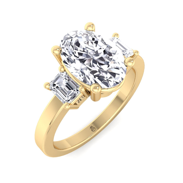 Oval Cut Engagement Ring with Emerald Side Stones