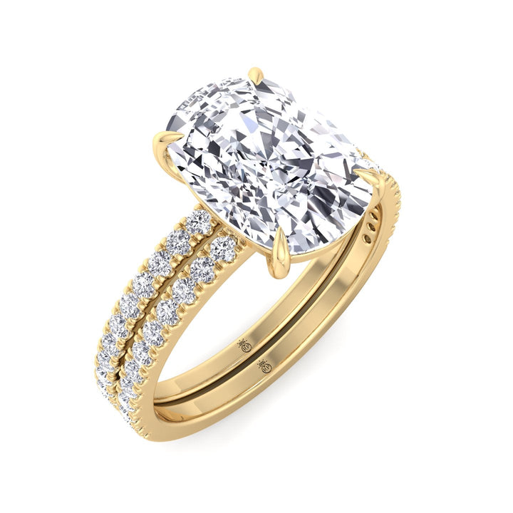 Elongated Cushion Cut Engagement Ring With Double Band and Sidestones