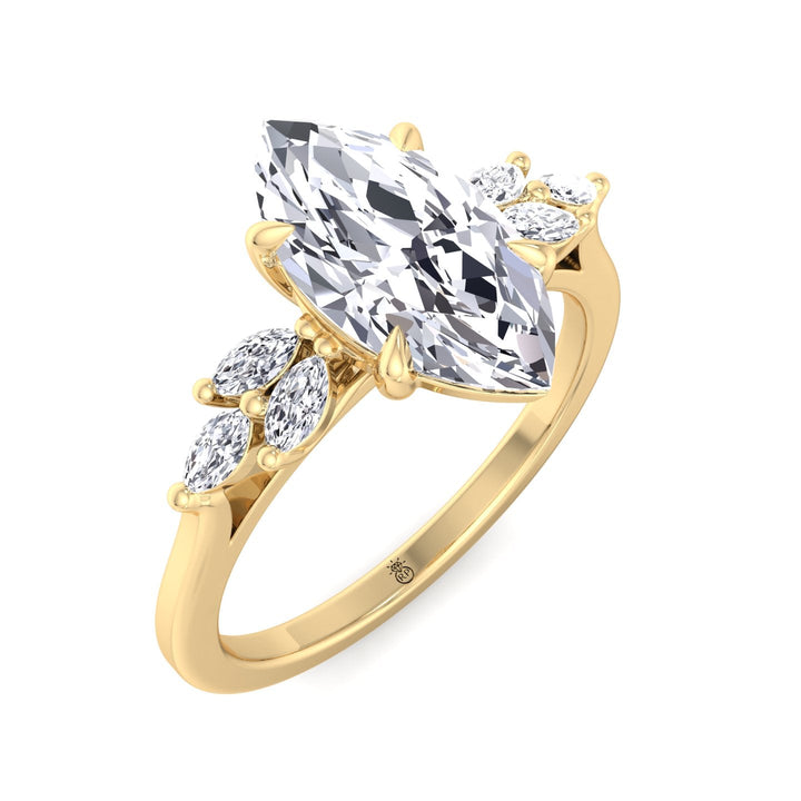 Marquise Cut Engagement Ring with Triple Marquise Sidestones