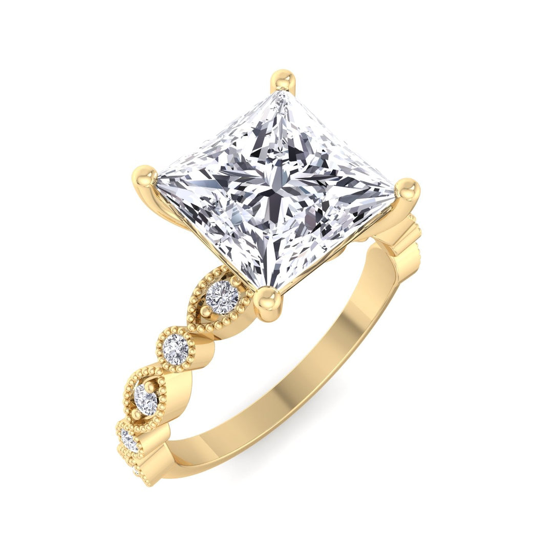 Princess Cut Engagement Ring With Detailed Sidestones