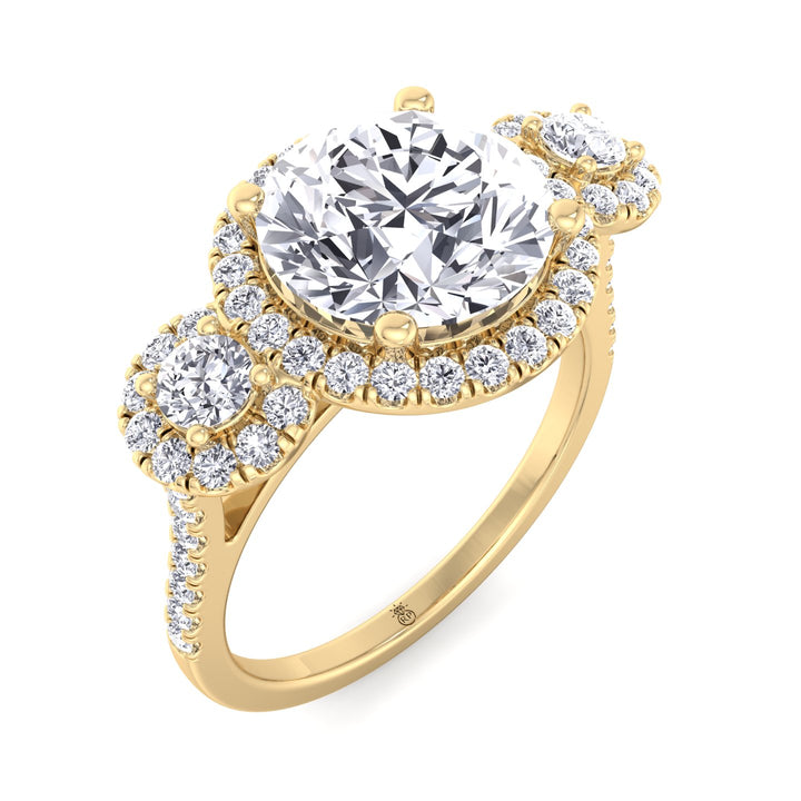 Round Cut Triple Halo Ring with Sidestones