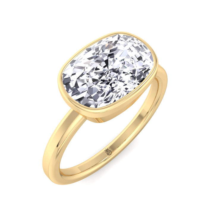 Elongated Cushion Cut East West Bezel Engagement Ring
