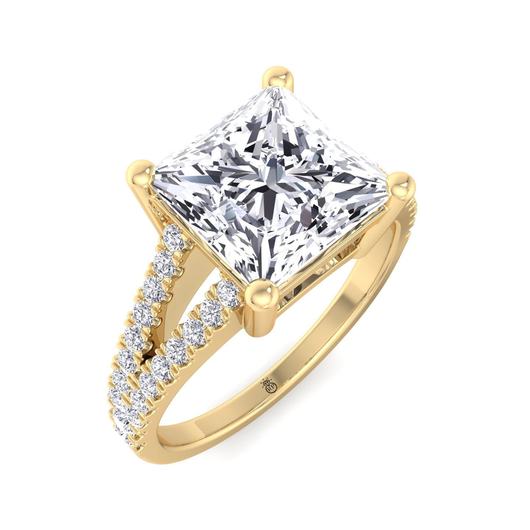 Princess Cut Engagement Ring With Double Band &amp;  Sidestones