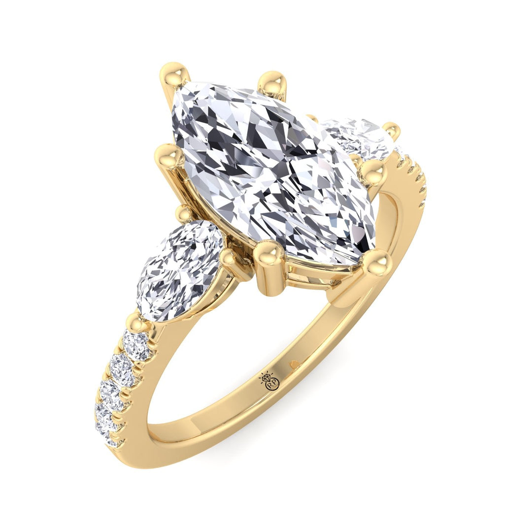 Marquise Cut Engagement Ring With Oval &amp; Pavé Sidestones