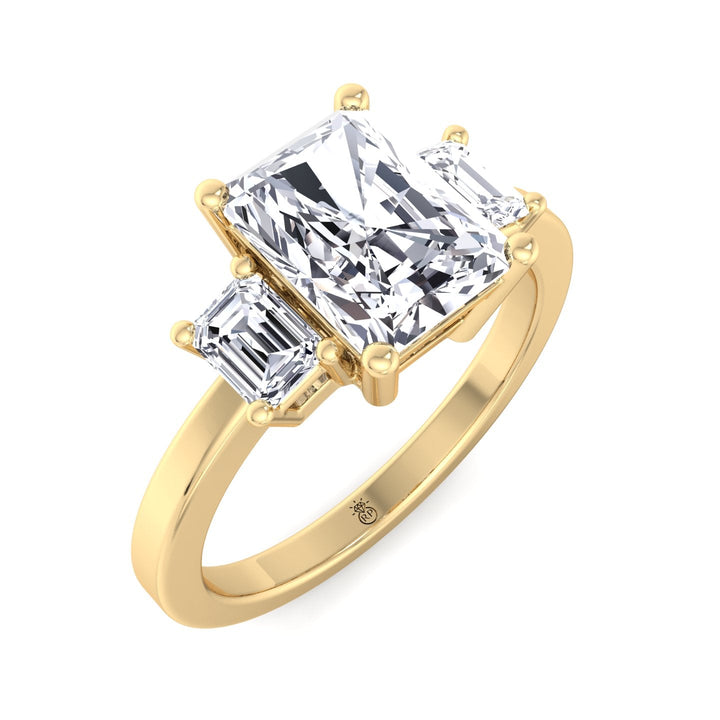 Radiant Cut Engagement Ring with Emerald Sidestones