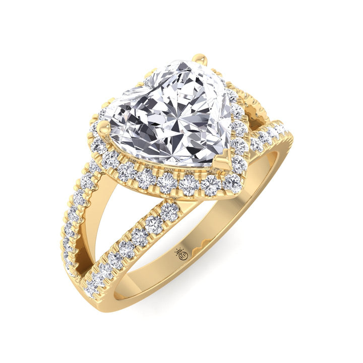 Heart Shape Engagement Ring With Halo and Double Band
