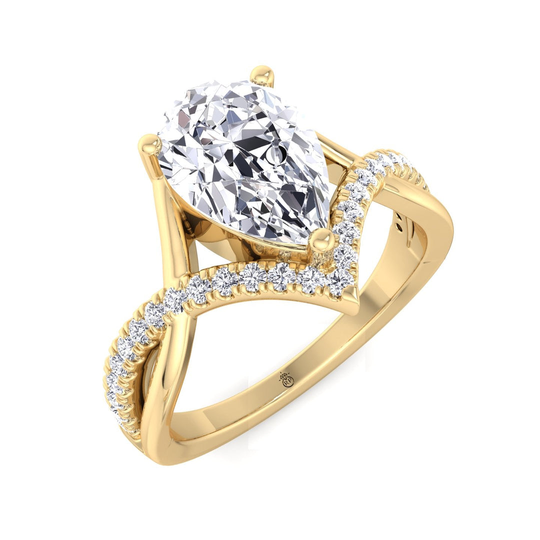 Pear Shape Engagement Ring With Twisted Pavé Band