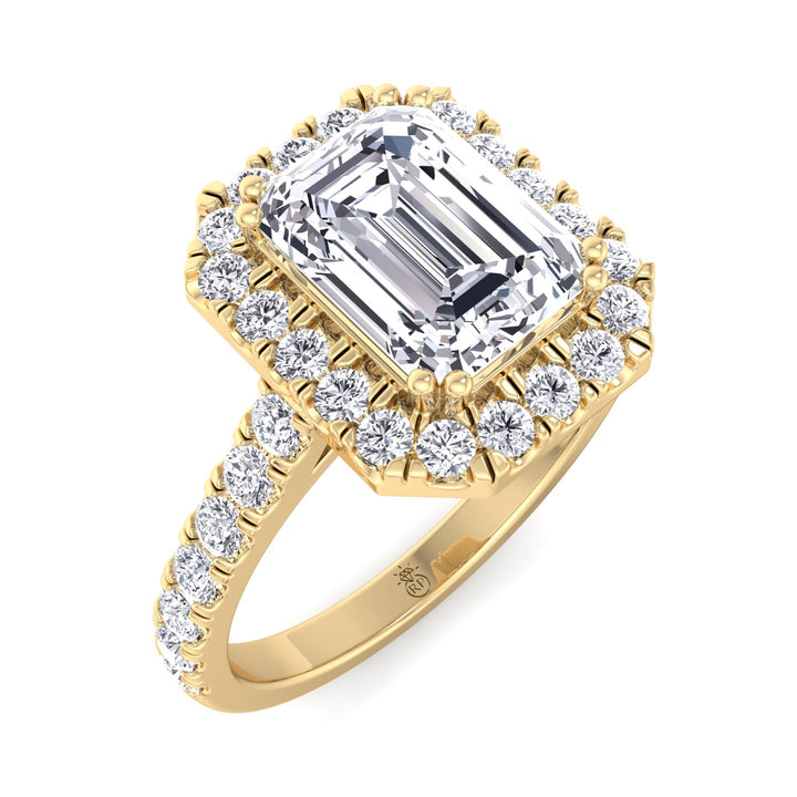 Emerald Cut Halo Engagement Ring with Sidestones