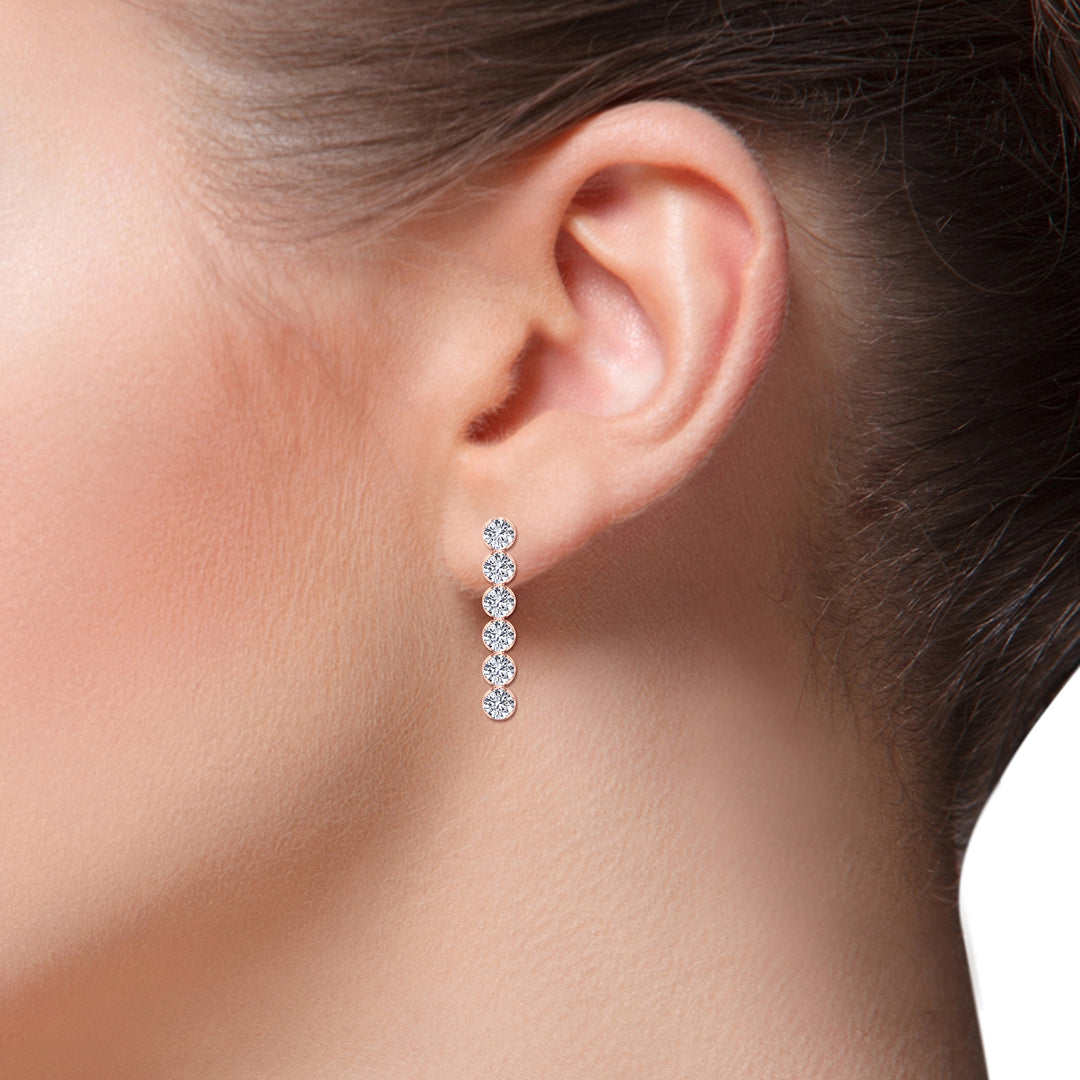Round Cut Tennis Drop Earrings