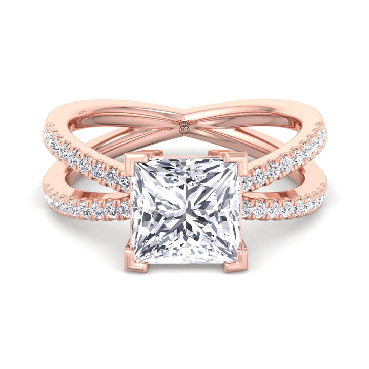 Princess Cut Engagement Ring With Criss Cross Pavé Band