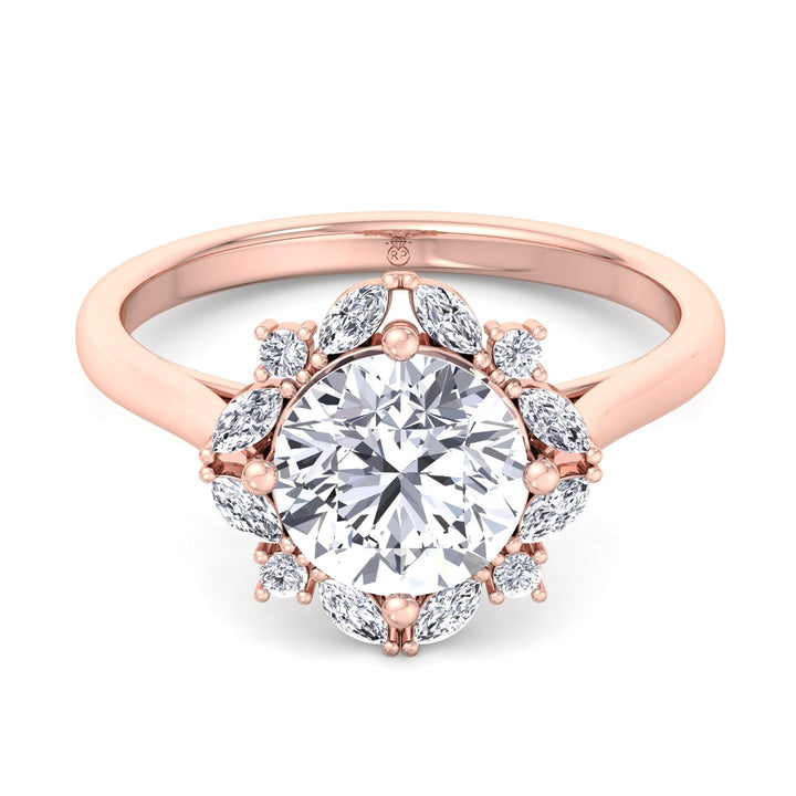 Round Cut  Engagement Ring with Round Cut Halo and Milligrain in Two-Toned Band