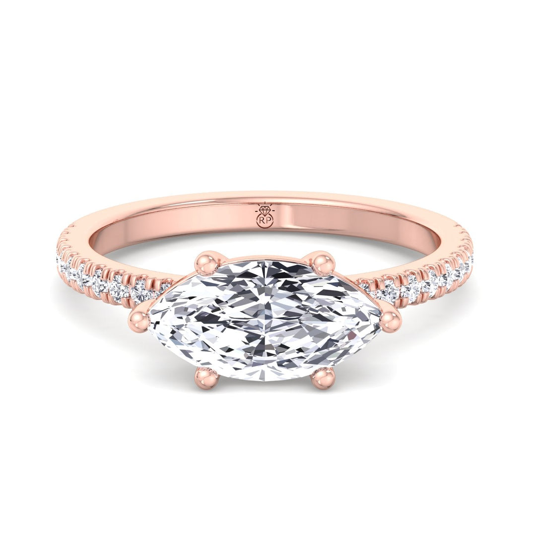 East to West Marquise Cut Engagement Ring With Sidestones