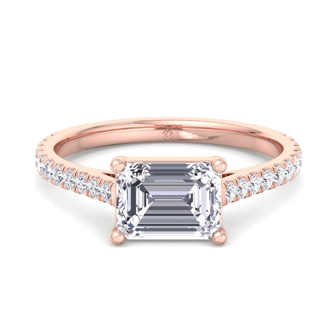 East West Emerald Cut   Engagement Ring with Sidestones