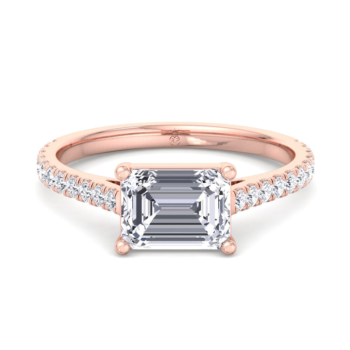 East West Emerald Cut   Engagement Ring with Sidestones