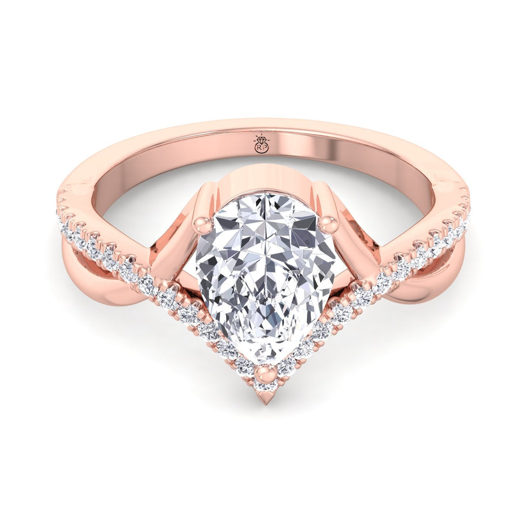 Pear Shape Engagement Ring With Twisted Pavé Band