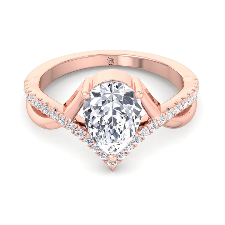 Pear Shape Engagement Ring With Twisted Pavé Band