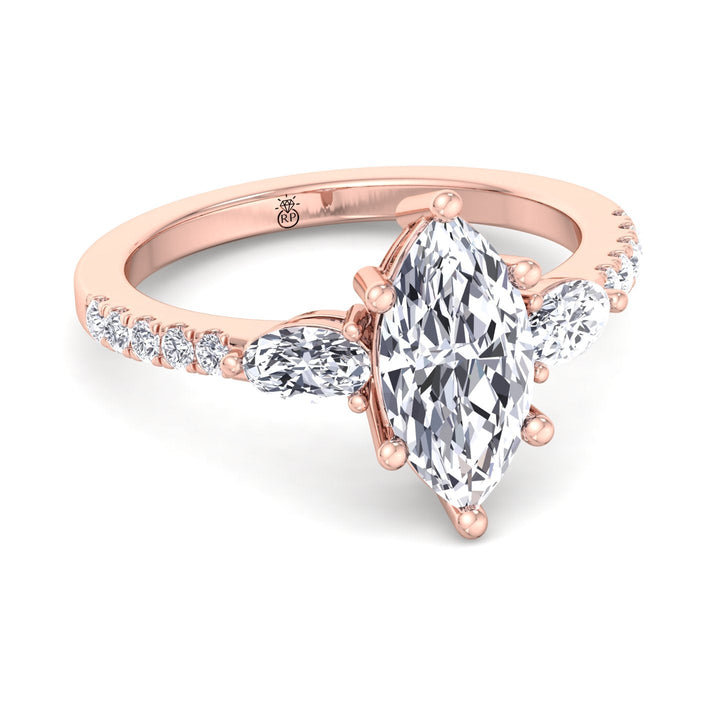 Marquise Cut Engagement Ring With Oval &amp; Pavé Sidestones