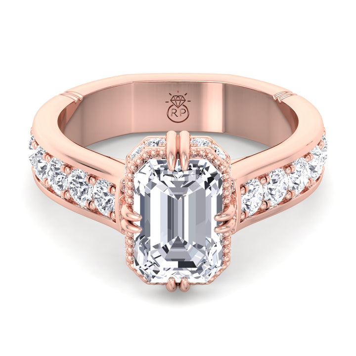 Emerald Cut   Detailed Engagement Ring
