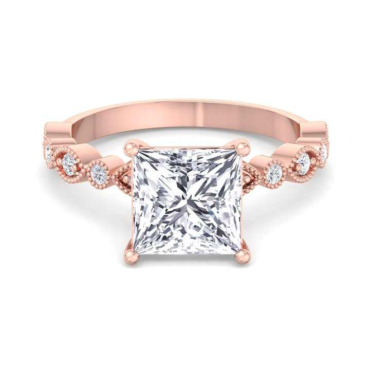 Princess Cut Engagement Ring With Detailed Sidestones