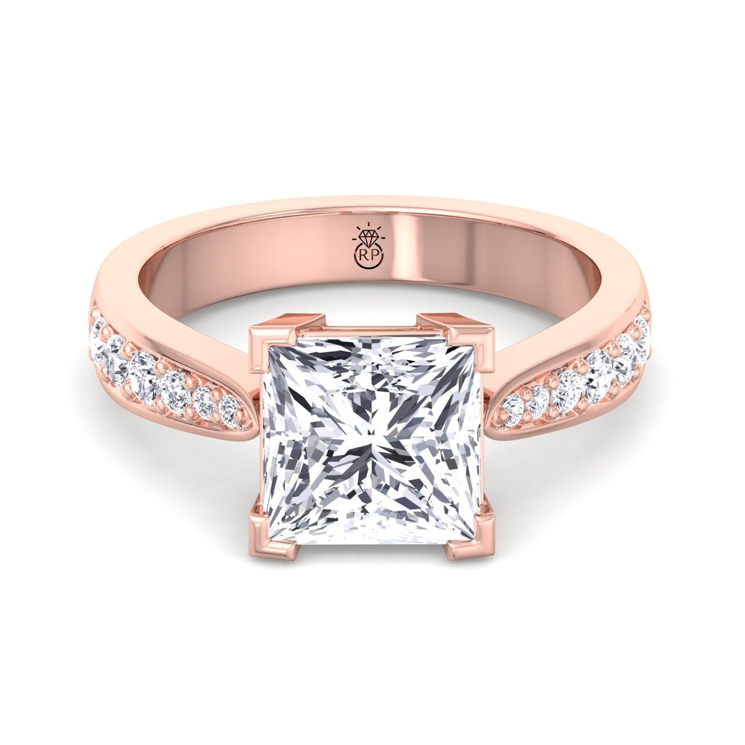 Princess Cut Engagement Ring With Sidestones Channel Setting