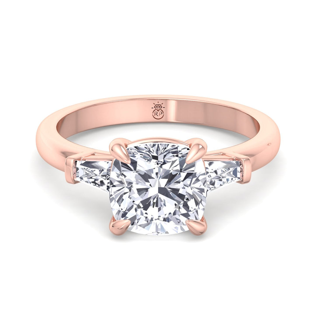 Cushion Cut Engagement Ring With Tapered Baguette Sidestones
